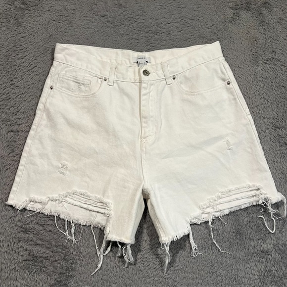 Forever 21 Cut Off Jean Shorts Women's 31 White 31x4 Distressed Denim Cotton - Picture 1 of 10